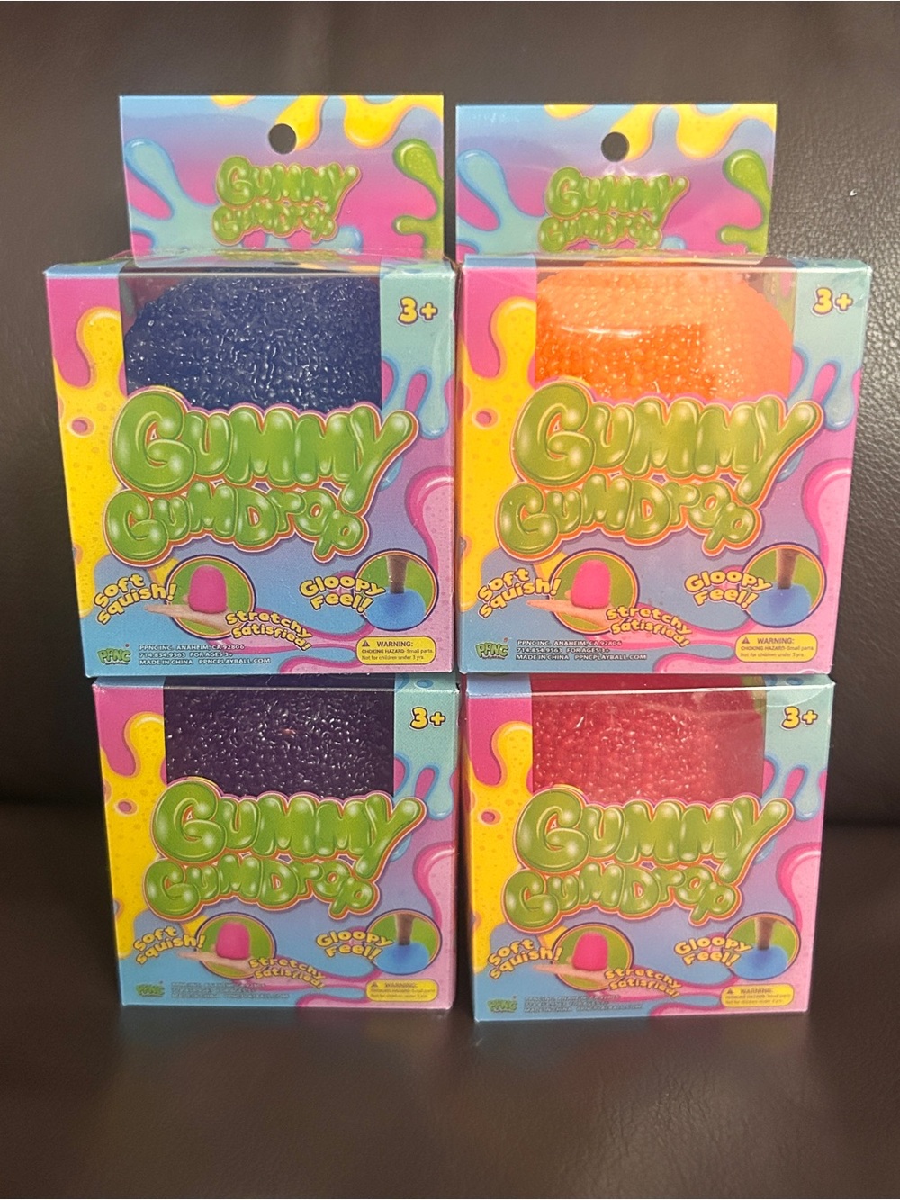 VIRAL Gummy Gumdrops Squishy Fidget Toys Set of 4: Blue, Purple, Pink Orange NEW